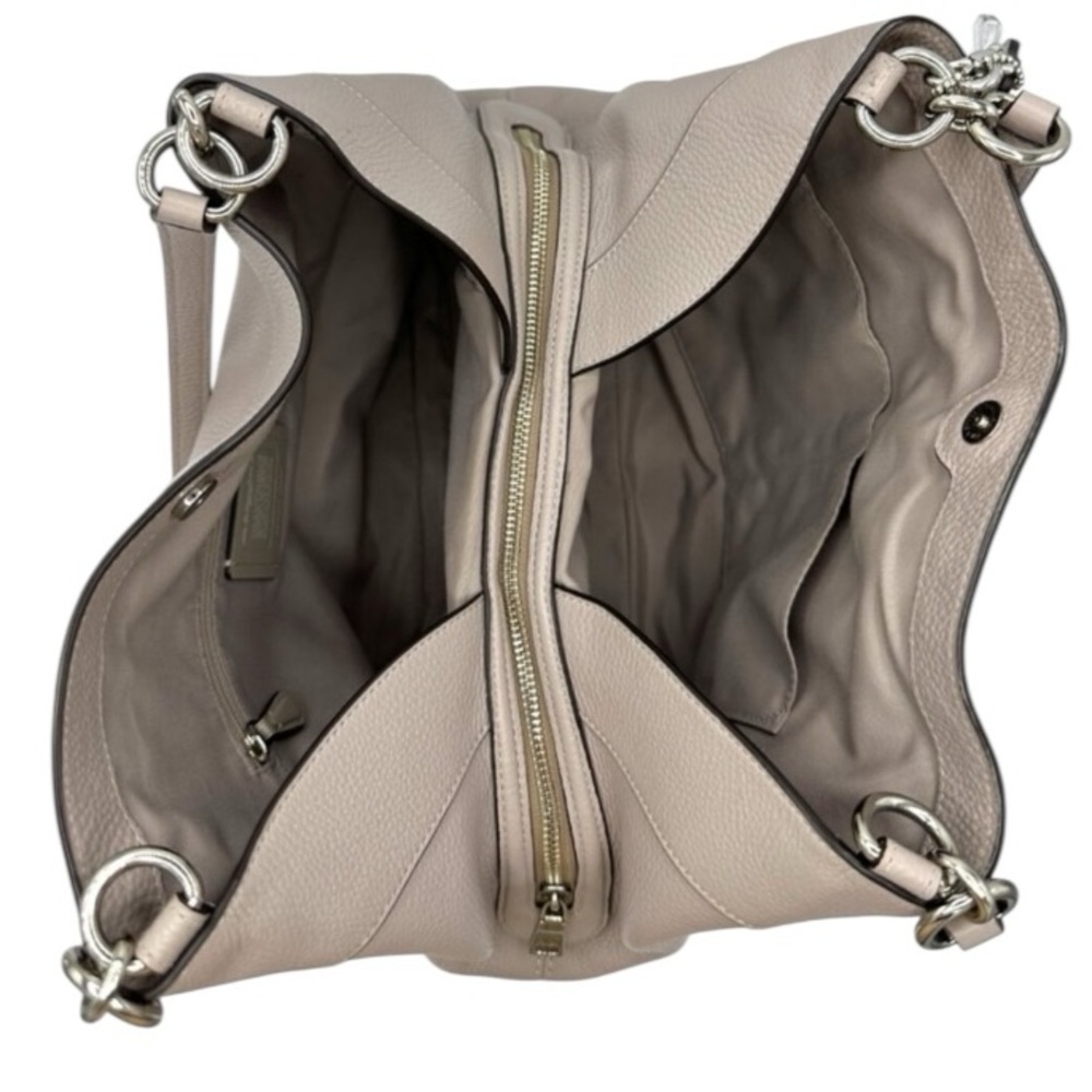 COACH Lexy Grey Birch Pebble Leather Shoulder Bag Large Silver Hardware NWT $398 - Picture 7 of 9